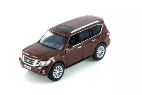 Brown Nissan Patrol Y62 1:36 scale diecast model toy car with silver wheels