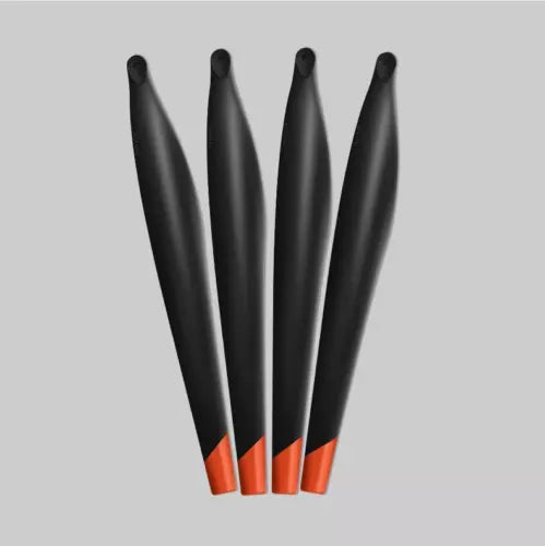 Carbon fiber drone propeller set, 4 dark blades with orange tips