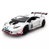 White 1:36 scale diecast race car model with black hood and red trim
