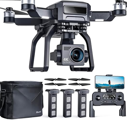4K camera drone kit with front camera, propellers, batteries, and carrying case