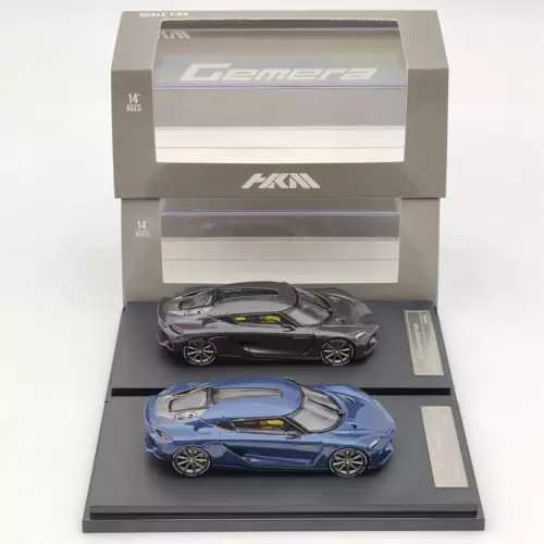 1/64 diecast supercar model set with blue and black cars in box