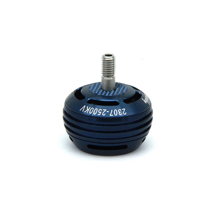 Blue motor drone motor with threaded shaft and cooling vents