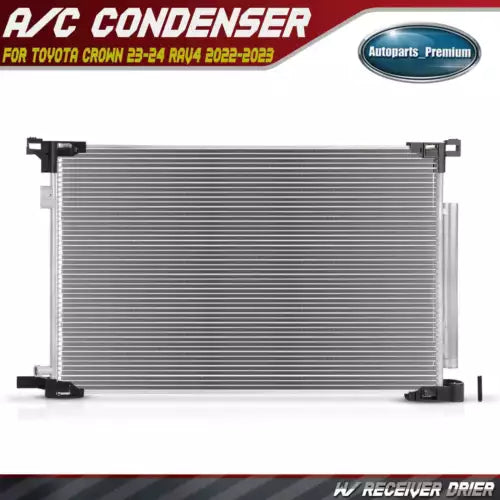A/C condenser with silver metal fins and side mounting brackets