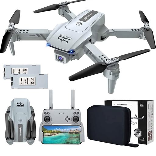 Foldable quadcopter drone with camera, four propellers, and remote controller