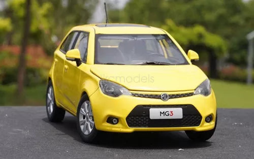 1/20 scale yellow MG3 diecast car model, front view with chrome grille