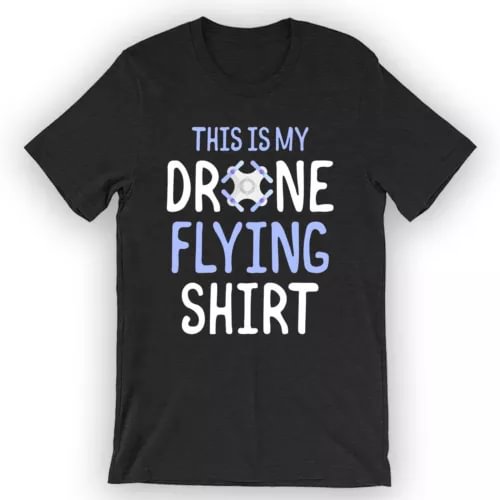Unisex black T-shirt with colorful drone graphic and slogan text