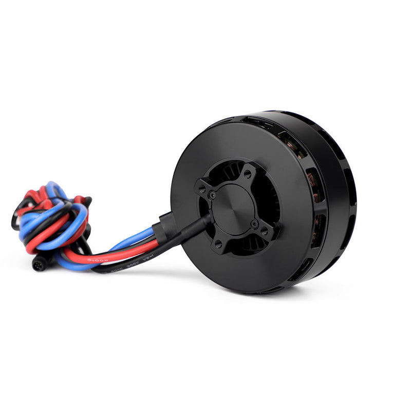 UAV drone motor with wiring harness, black cylindrical housing
