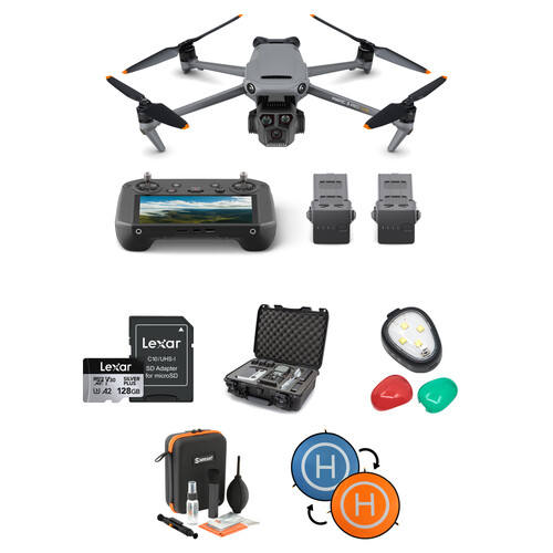 Drone kit with foldable aircraft, controller, two batteries, case, SD card, LED light