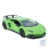 Green Lamborghini Aventador LP750-4 diecast model car toy, front three-quarter view