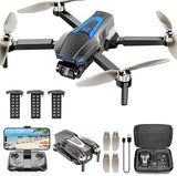 Foldable quadcopter drone with front camera and foldable arms, plus controller and case