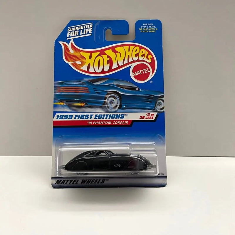 Diecast model car in blister pack, black 1938 Phantom Corsair design