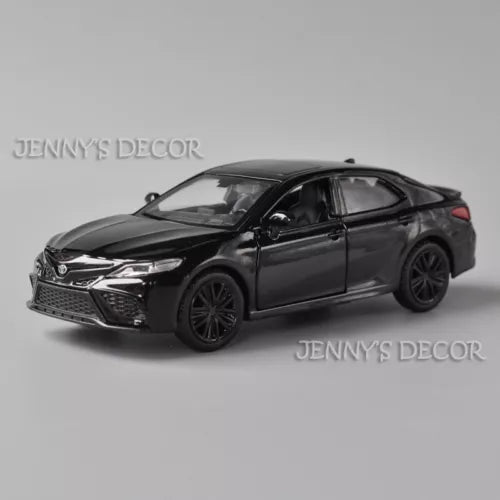 1:36 scale diecast model car, black sedan with detailed grille and headlights