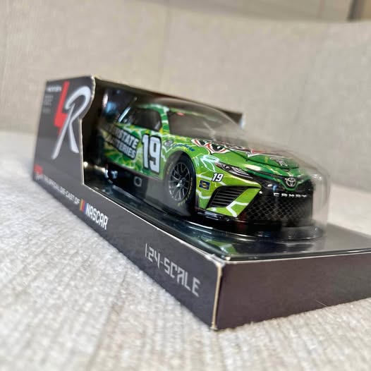 NASCAR diecast race car #19 in Interstate Batteries green, in display box