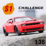 Red 1/36 die-cast alloy car model with front grille and headlights