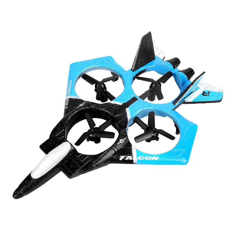 Blue and black foam RC airplane drone with four propellers