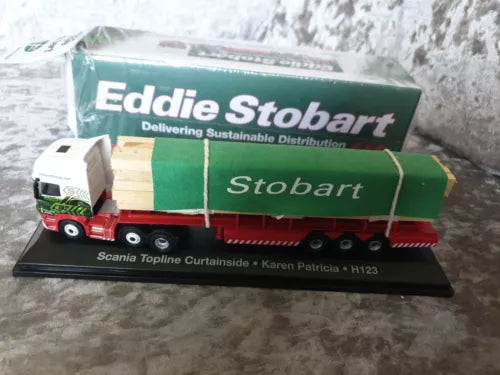 Oxford Diecast Eddie Stobart curtain-sided truck model with display base, green and white