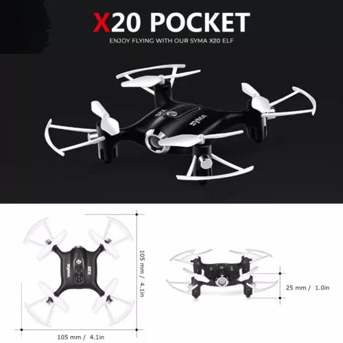 White mini RC quadcopter drone with four rotors and foldable arms