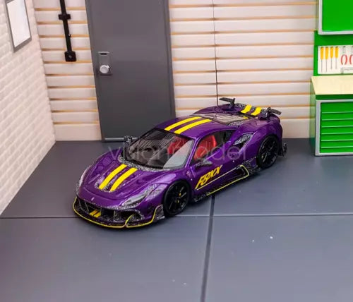 Fuelme 1:64 purple racing sports diecast car with black and yellow racing stripes