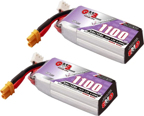 2pcs GNB 2S LiPo Battery 1100mAh 7.6V HV 60C Long Range Drone FPV XT30 Drone