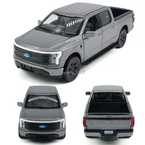 Gray 1:36 diecast toy pickup truck model car, front and rear views