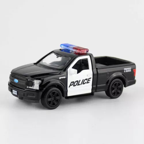 Diecast police pickup truck model, dark gray with white POLICE door panel