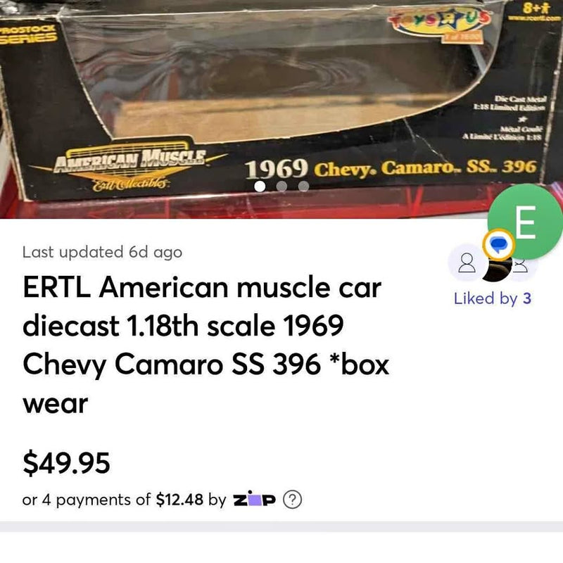 1969 Chevy Camaro SS 396 diecast model in retail box, American Muscle branding