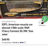 1969 Chevy Camaro SS 396 diecast model in retail box, American Muscle branding