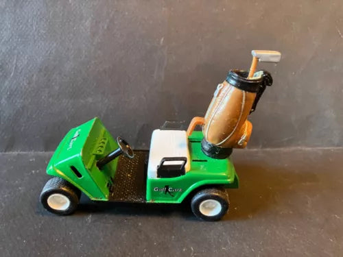 Green 1:36 diecast golf cart pull-back toy with open cabin, metal body, small size