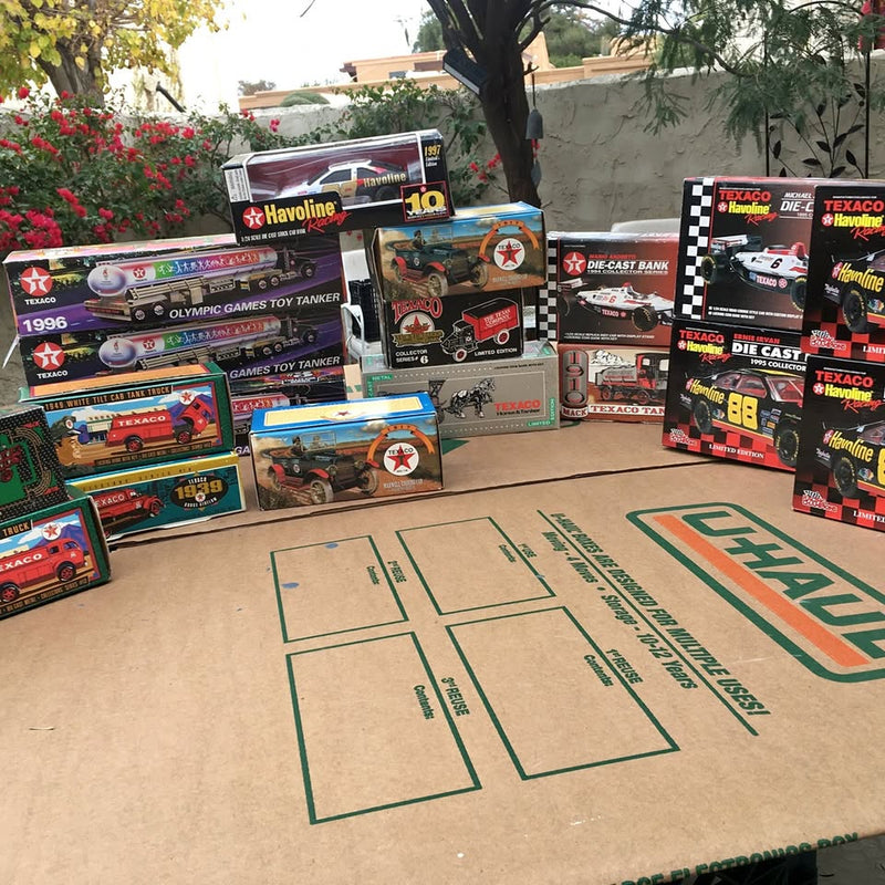 Texaco die-cast metal coin bank toy trucks and cars in retail packaging