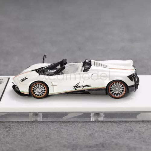 1:64 diecast convertible sports car, flame white with black trim and interior, side view