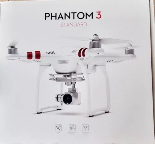 DJI Phantom 3 Standard white quadcopter drone with mounted camera gimbal