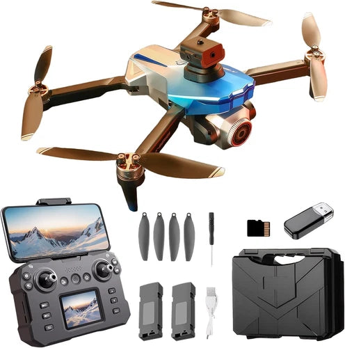 4K camera drone set with controller, spare propellers, batteries, and carrying case
