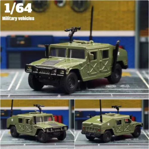 1/64 military vehicle diecast model truck, olive green with mounted turret