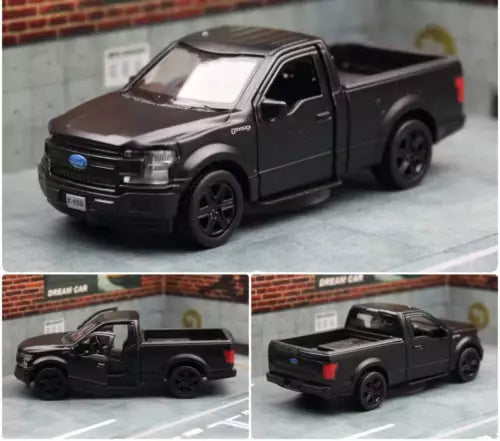 Alloy diecast pickup truck model, dark gray, front three-quarter view, detailed grille