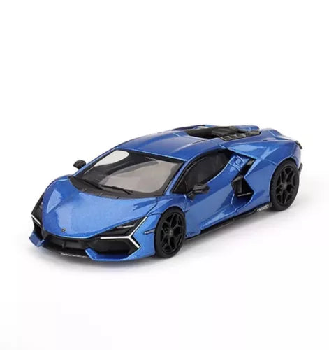 Blue Lamborghini Revuelto 1:64 diecast model car with black wheels
