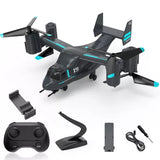 RC drone with LED lights, transmitter controller, battery, phone mount, and USB cable