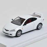 White 1/64 diecast model car with dark windows and silver wheels, Honda Integra DC5