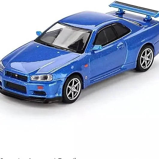 Blue diecast model car with front 3/4 view, detailed headlights and black grille