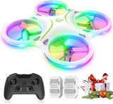 LED quadcopter with glowing ring propellers and black remote controller
