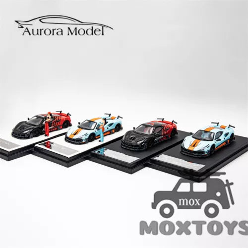 Set of 1:64 scale diecast model cars on black display bases