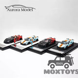 Set of 1:64 scale diecast model cars on black display bases