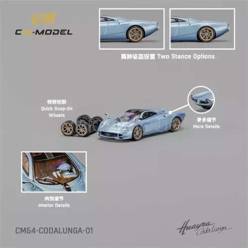 1:64 diecast model car, light blue sports car with gold alloy wheels
