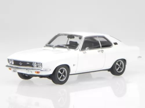 Opel Manta A 1970 white diecast model car, front three-quarter view with chrome grille