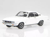 Opel Manta A 1970 white diecast model car, front three-quarter view with chrome grille