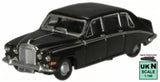 Black 1:148 diecast sedan model with detailed chrome front, left front view