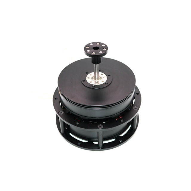 Black coaxial aircraft drone motor assembly with mounting base and central shaft