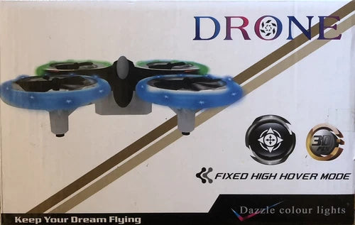 Kids drone with fixed high hover mode and blue dazzle lights, close view