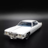 1972 Cadillac DeVille diecast model car, 1:64, white front 3/4 view