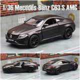 1/36 scale Mercedes-Benz C63 S AMG diecast model car, black coupe with alloy wheels