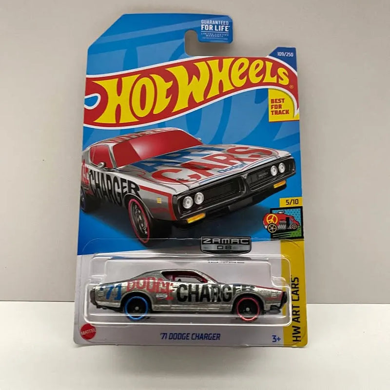 Die-cast Hot Wheels 1971 Dodge Charger toy car in blister pack, red and black